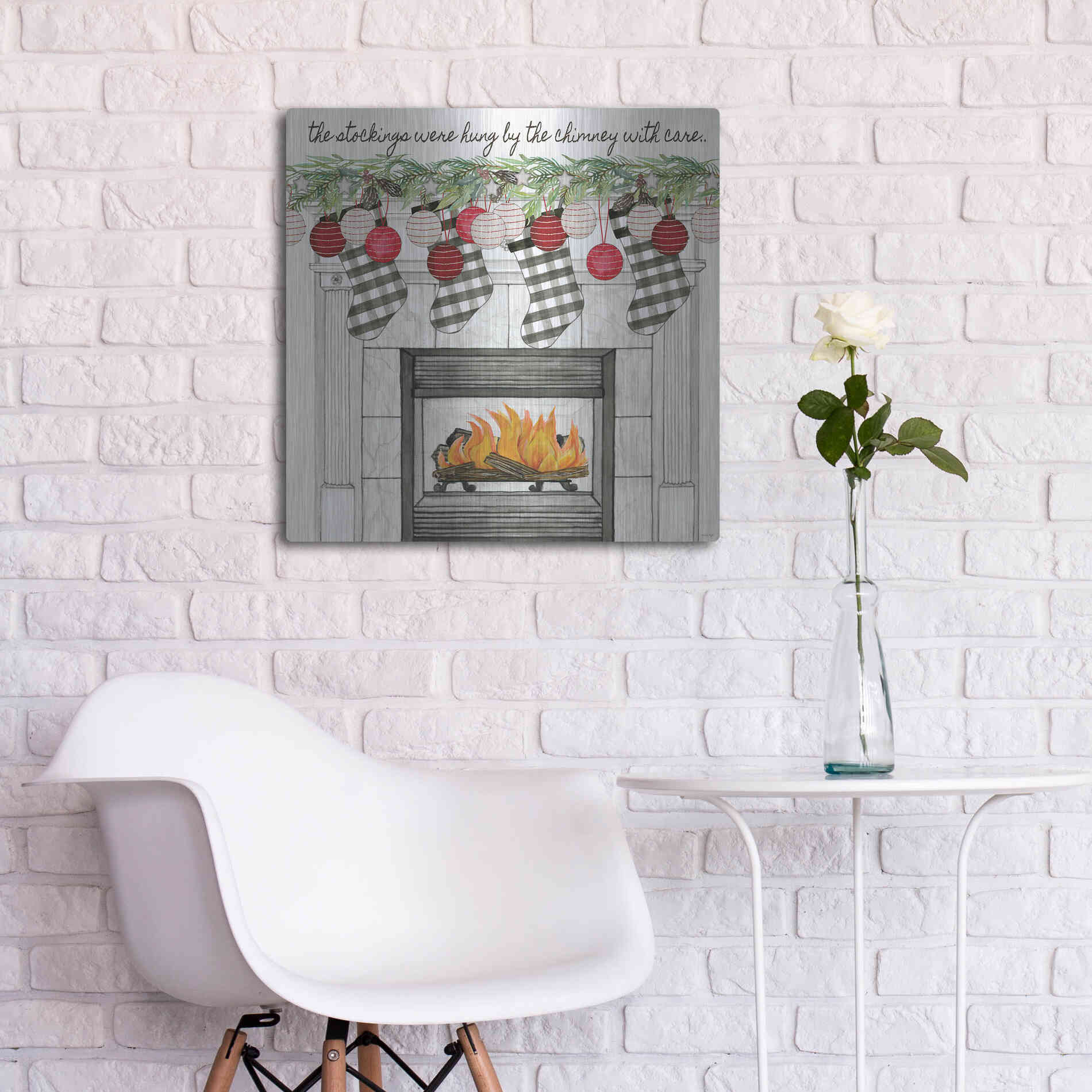 Luxe Metal Art 'The Stockings Were Hung' by Cindy Jacobs, Metal Wall Art,24x24