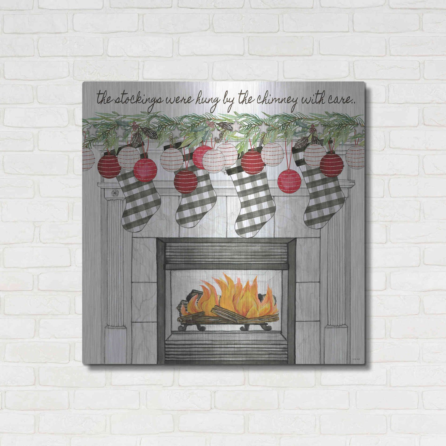 Luxe Metal Art 'The Stockings Were Hung' by Cindy Jacobs, Metal Wall Art,36x36