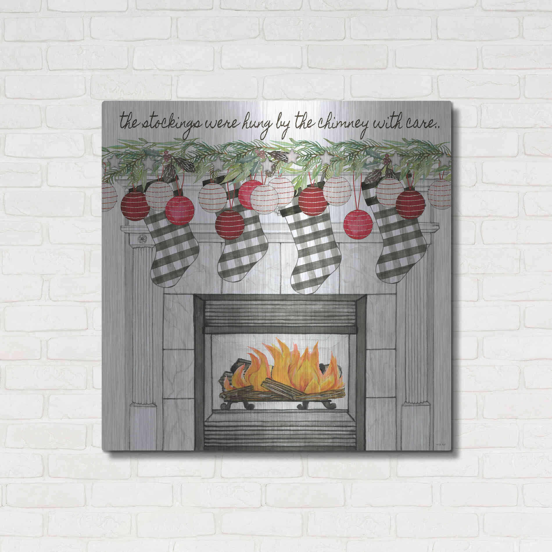 Luxe Metal Art 'The Stockings Were Hung' by Cindy Jacobs, Metal Wall Art,36x36