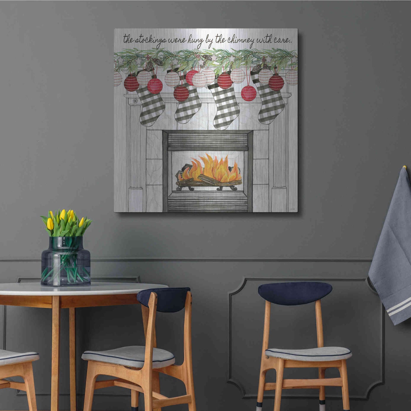 Luxe Metal Art 'The Stockings Were Hung' by Cindy Jacobs, Metal Wall Art,36x36