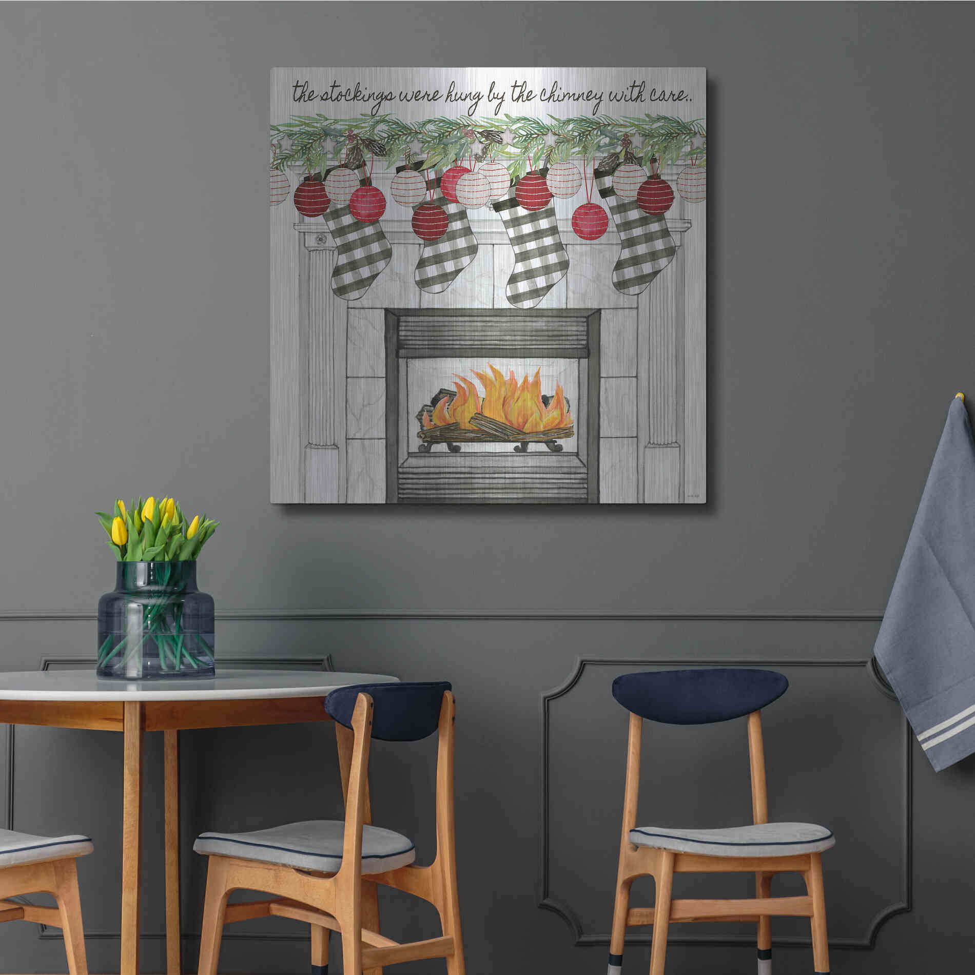 Luxe Metal Art 'The Stockings Were Hung' by Cindy Jacobs, Metal Wall Art,36x36