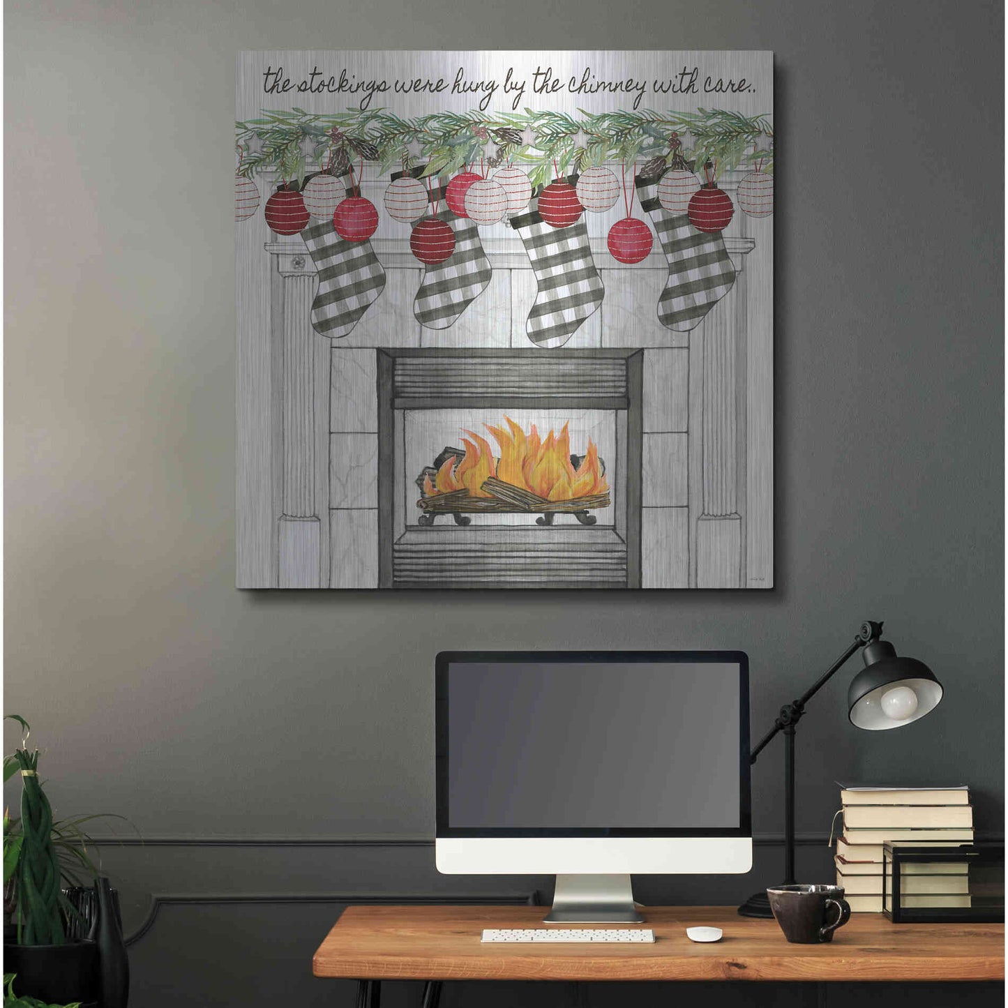 Luxe Metal Art 'The Stockings Were Hung' by Cindy Jacobs, Metal Wall Art,36x36