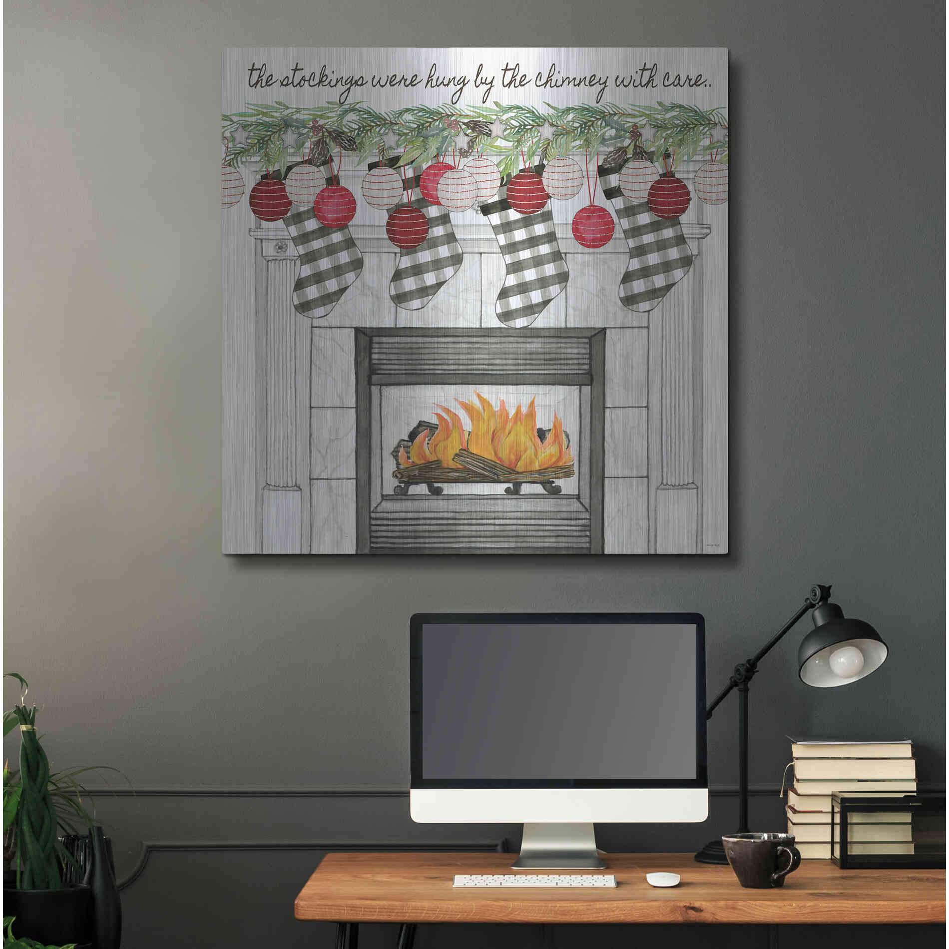 Luxe Metal Art 'The Stockings Were Hung' by Cindy Jacobs, Metal Wall Art,36x36