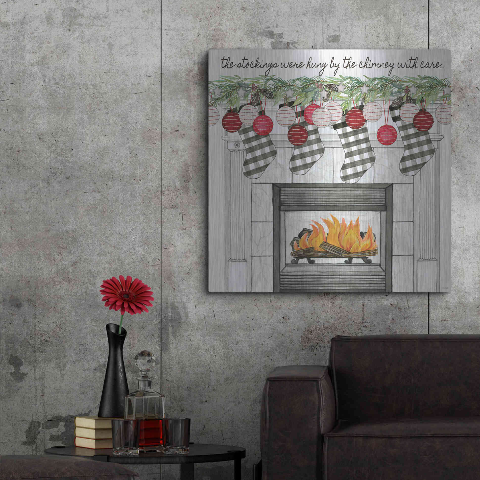 Luxe Metal Art 'The Stockings Were Hung' by Cindy Jacobs, Metal Wall Art,36x36