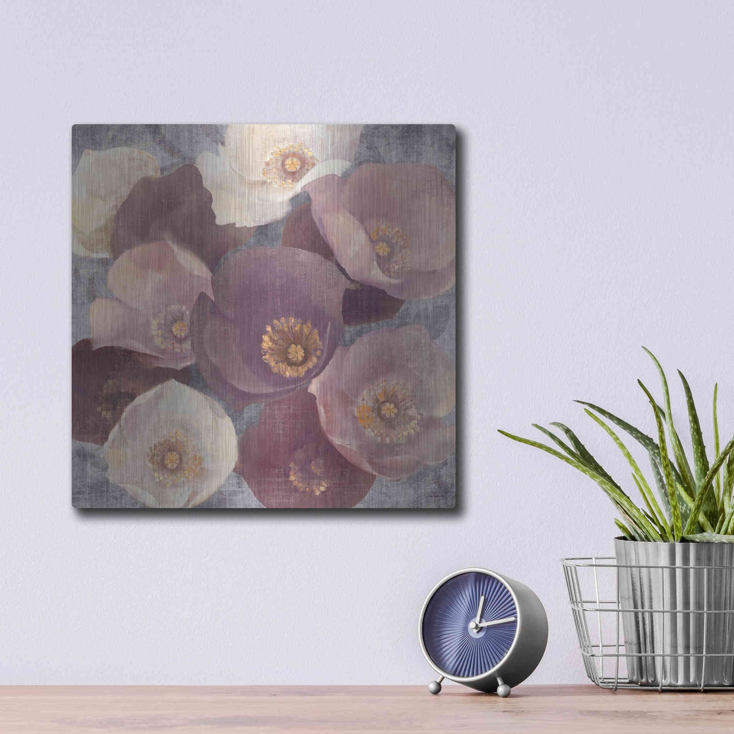 Luxe Metal Art 'Eventide Plum' by Albena Hristova, Metal Wall Art,12x12