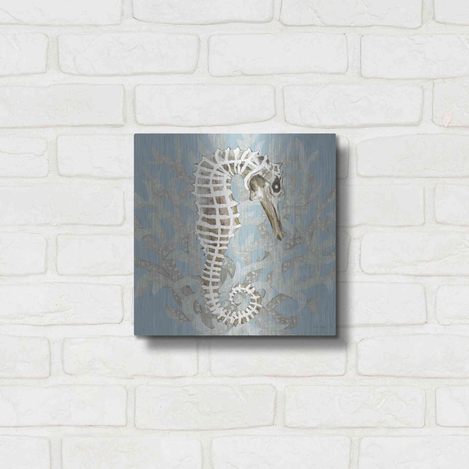 Luxe Metal Art 'Coral Seahorse I' by Cindy Jacobs, Metal Wall Art,12x12