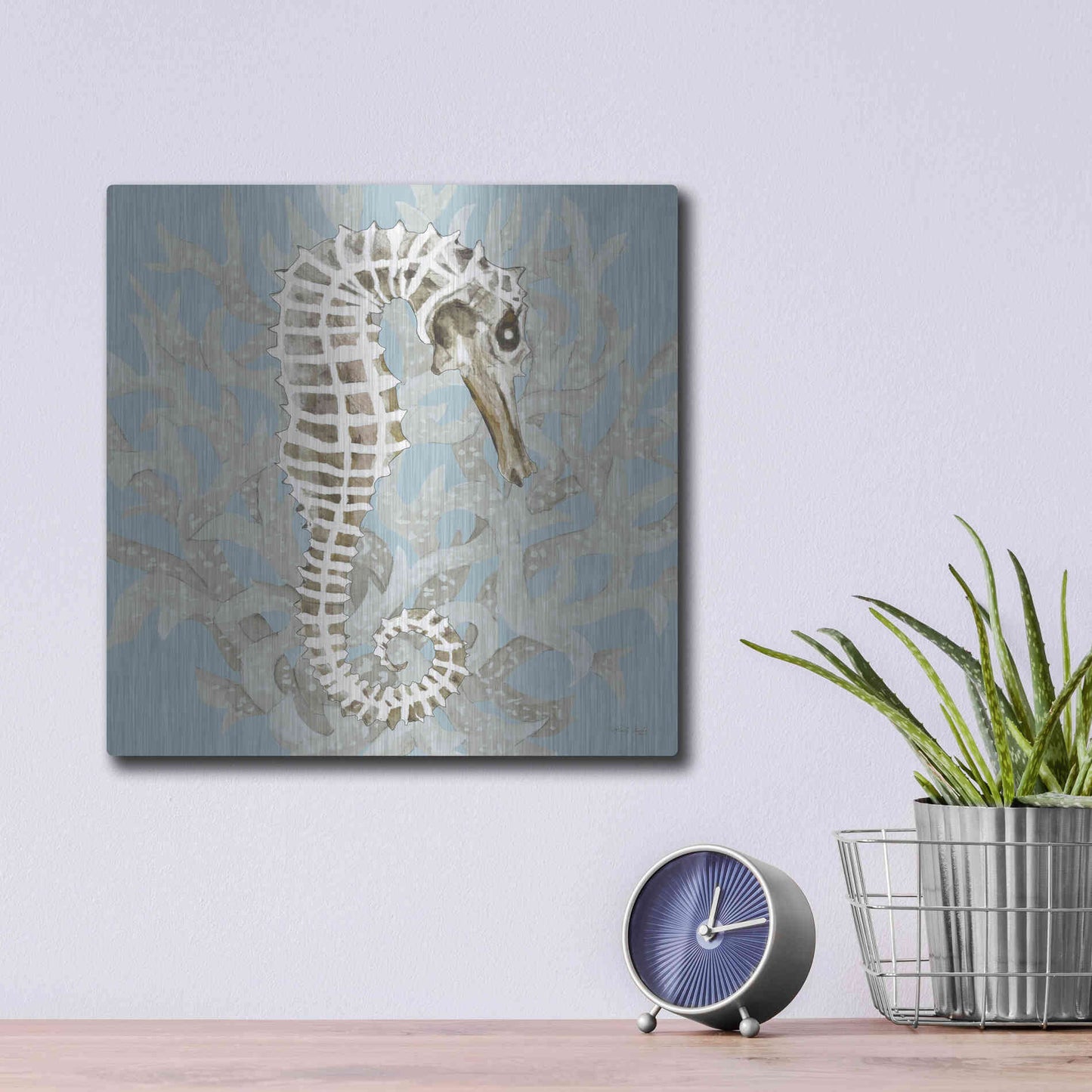 Luxe Metal Art 'Coral Seahorse I' by Cindy Jacobs, Metal Wall Art,12x12