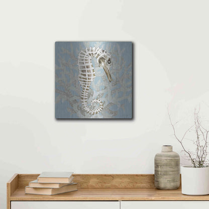 Luxe Metal Art 'Coral Seahorse I' by Cindy Jacobs, Metal Wall Art,12x12