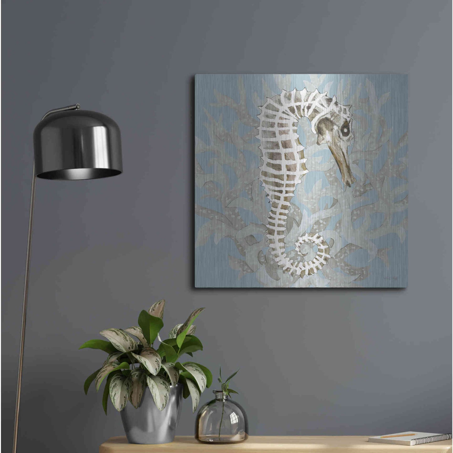 Luxe Metal Art 'Coral Seahorse I' by Cindy Jacobs, Metal Wall Art,24x24