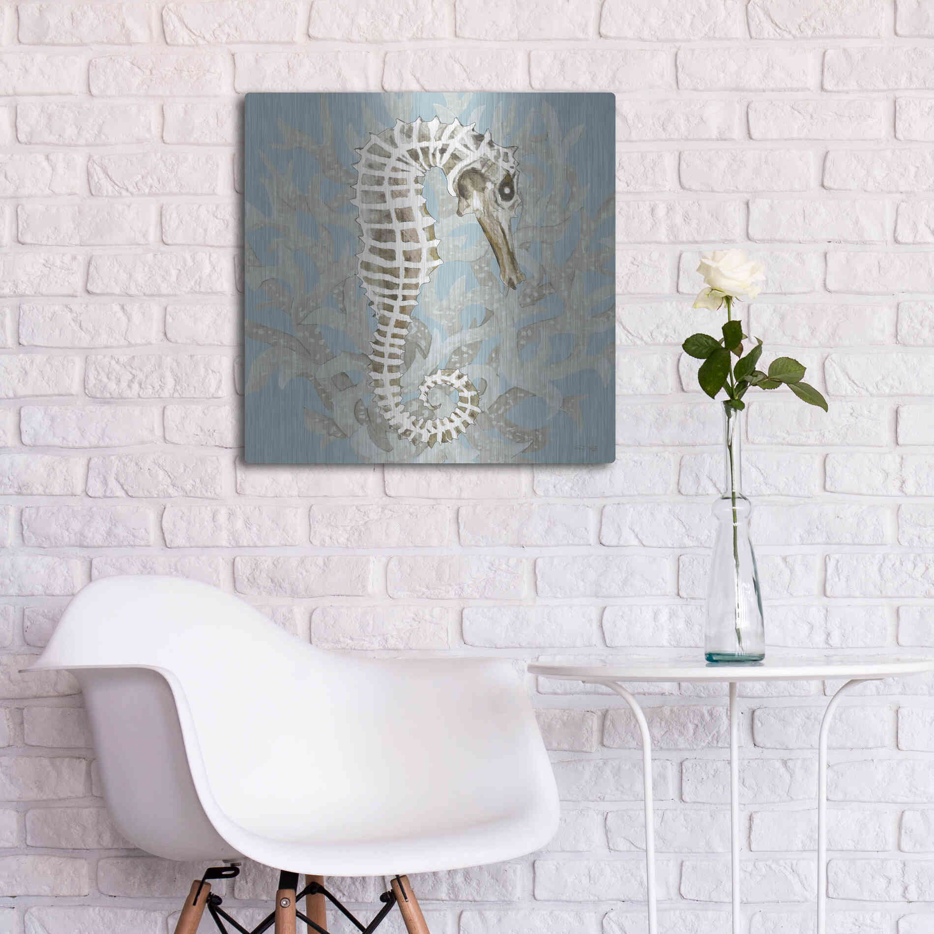 Luxe Metal Art 'Coral Seahorse I' by Cindy Jacobs, Metal Wall Art,24x24