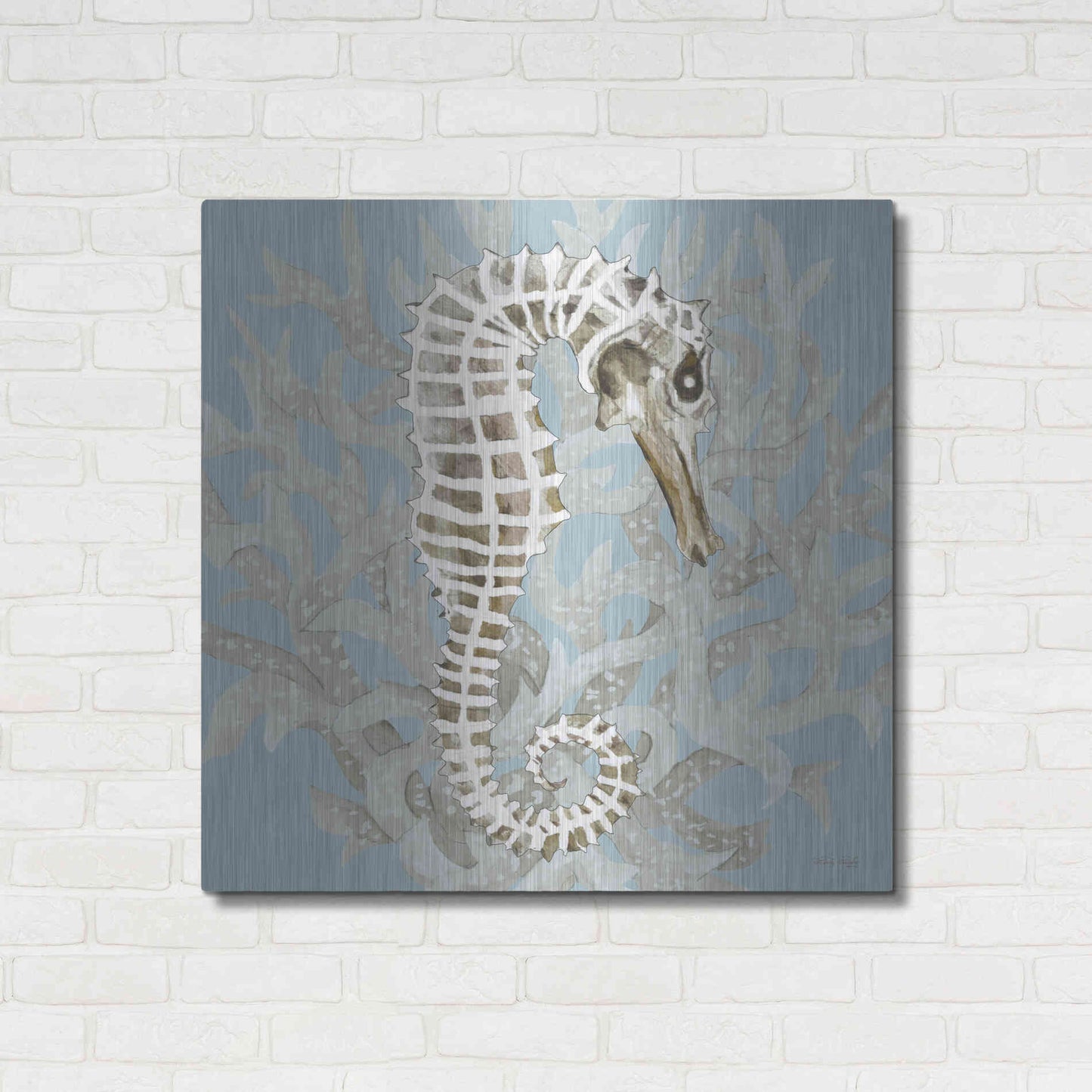 Luxe Metal Art 'Coral Seahorse I' by Cindy Jacobs, Metal Wall Art,36x36