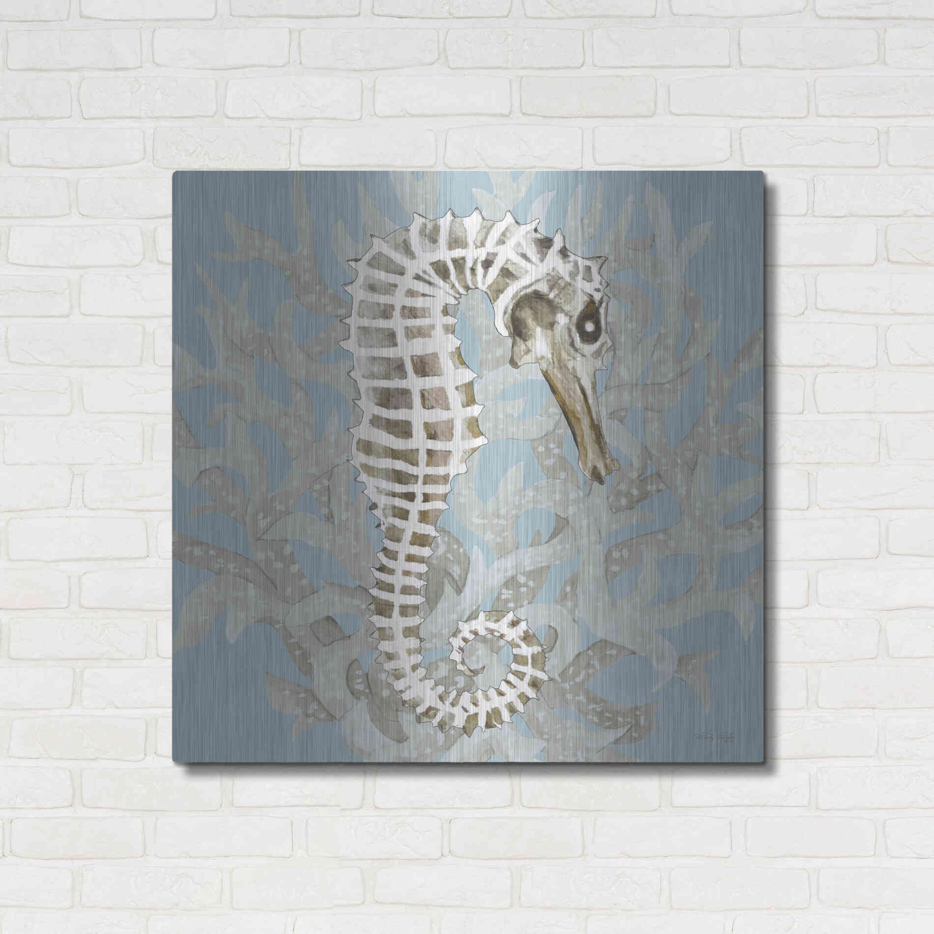 Luxe Metal Art 'Coral Seahorse I' by Cindy Jacobs, Metal Wall Art,36x36