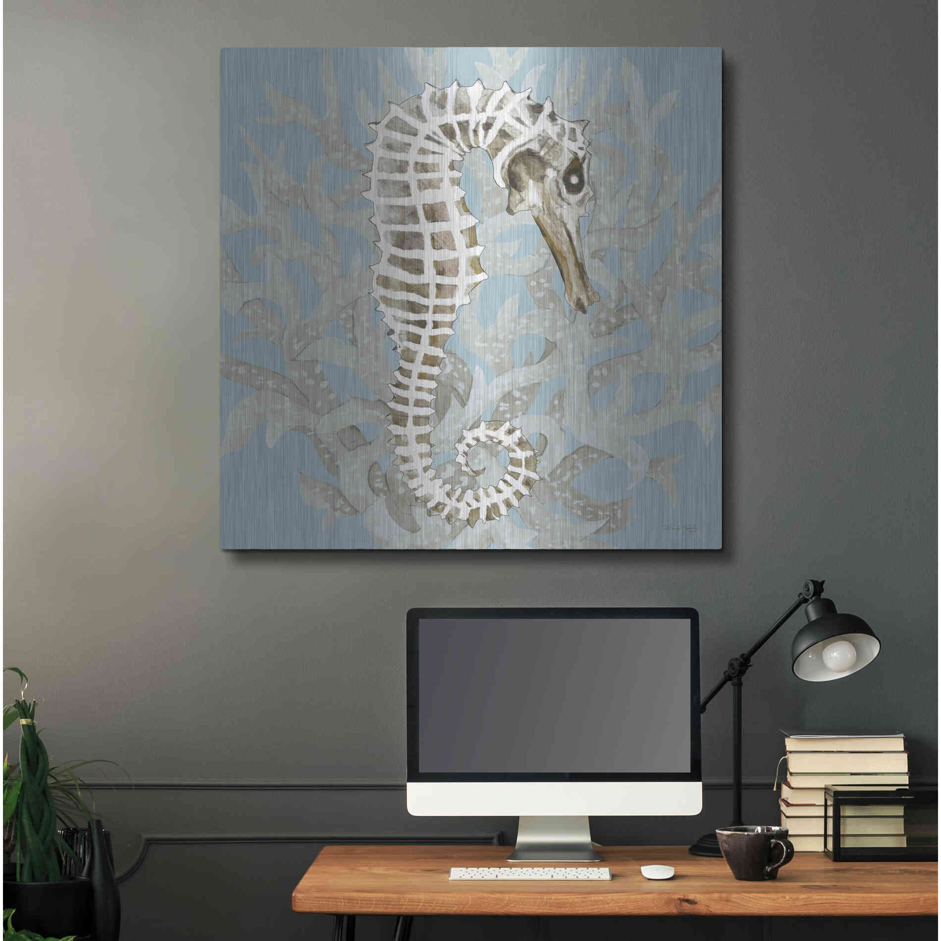 Luxe Metal Art 'Coral Seahorse I' by Cindy Jacobs, Metal Wall Art,36x36