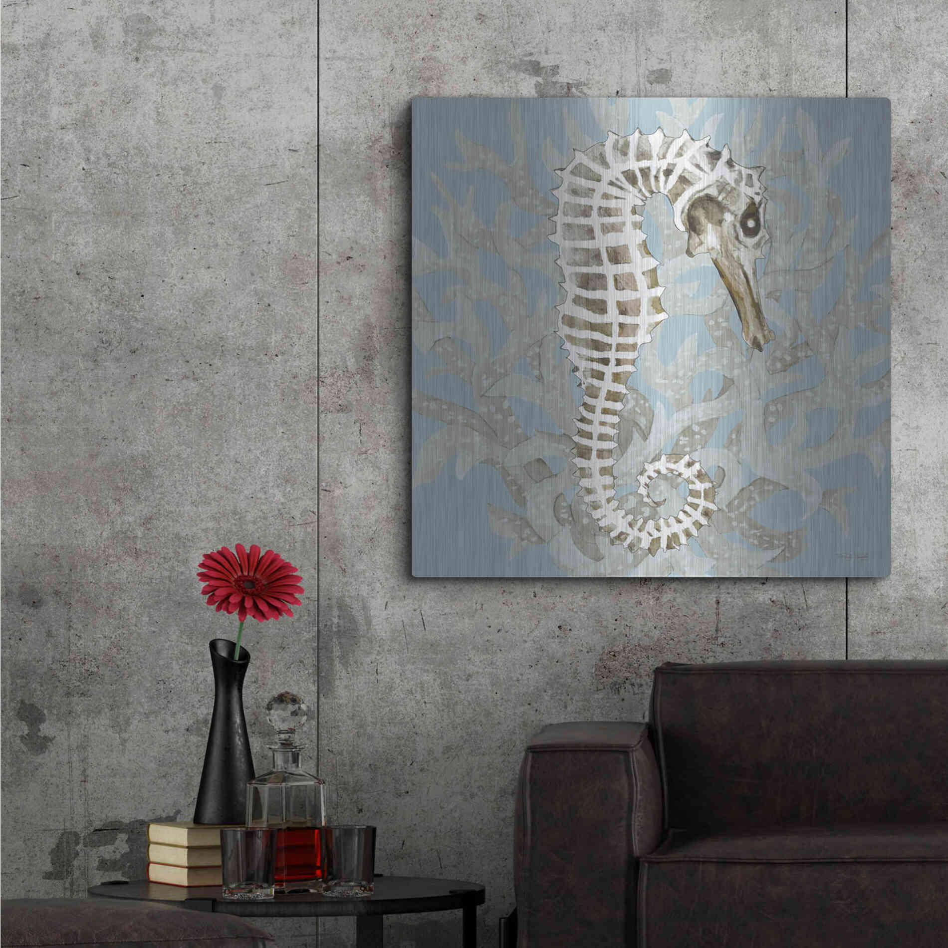 Luxe Metal Art 'Coral Seahorse I' by Cindy Jacobs, Metal Wall Art,36x36