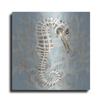 Luxe Metal Art 'Coral Seahorse I' by Cindy Jacobs, Metal Wall Art