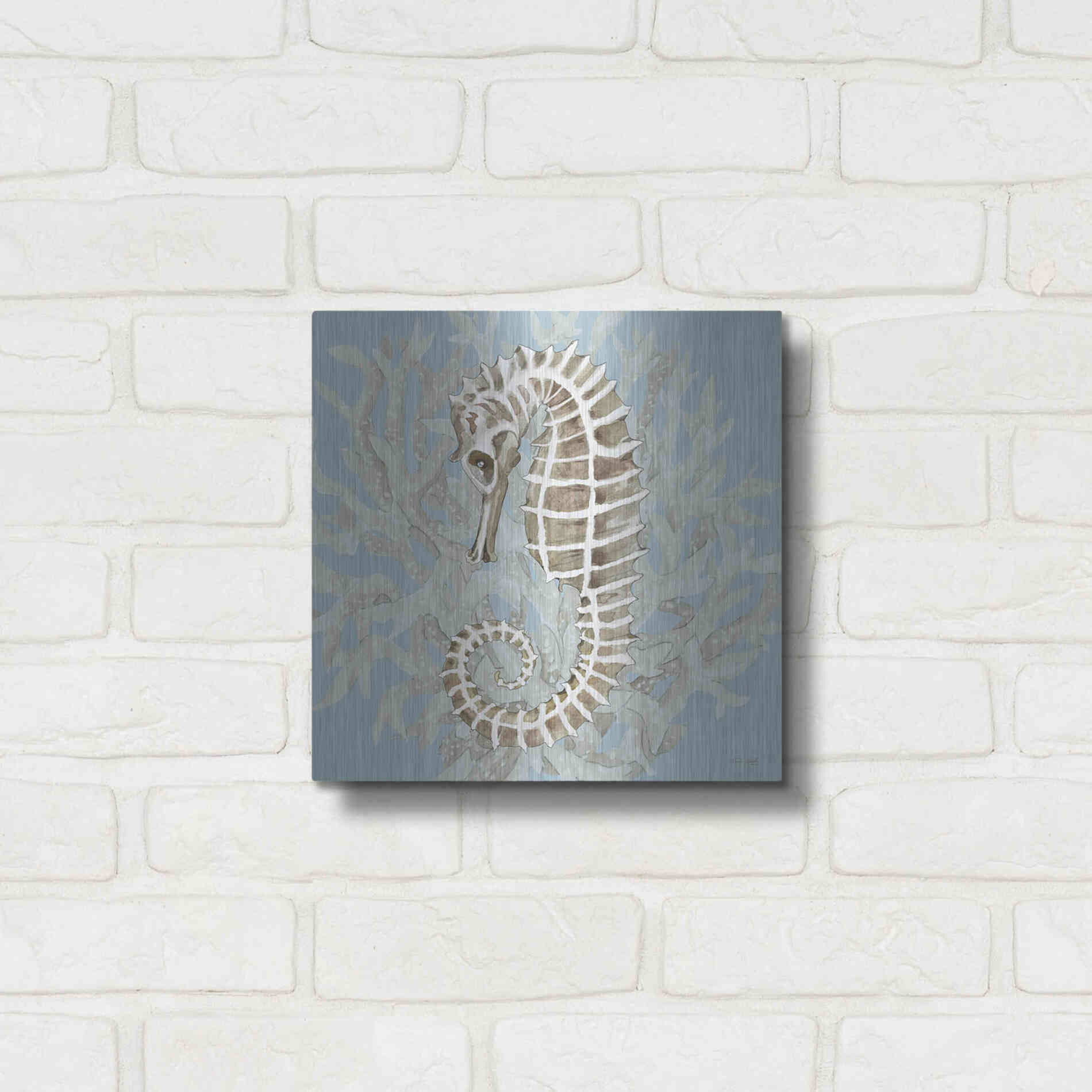 Luxe Metal Art 'Coral Seahorse II' by Cindy Jacobs, Metal Wall Art,12x12