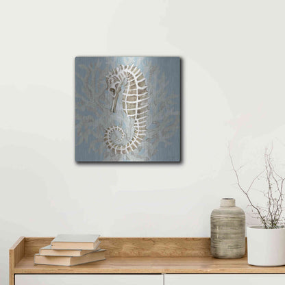 Luxe Metal Art 'Coral Seahorse II' by Cindy Jacobs, Metal Wall Art,12x12