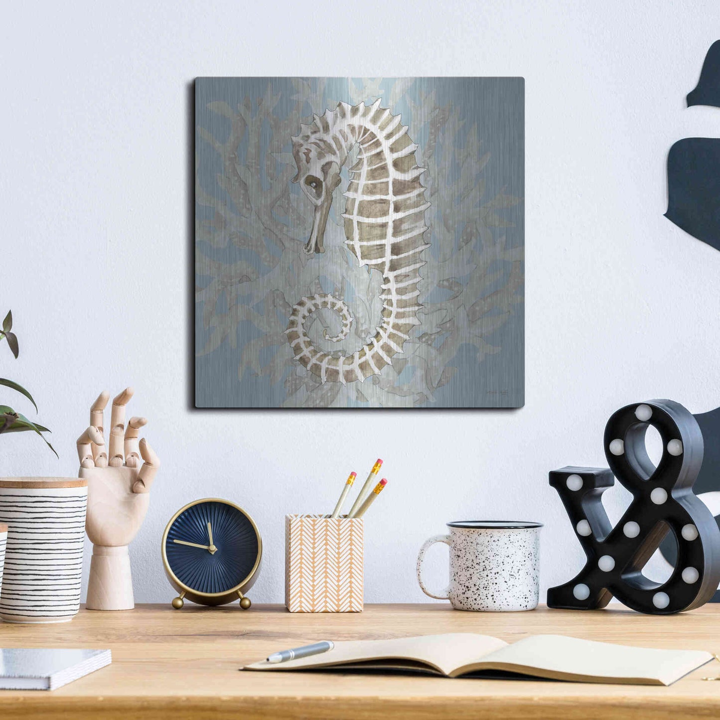 Luxe Metal Art 'Coral Seahorse II' by Cindy Jacobs, Metal Wall Art,12x12