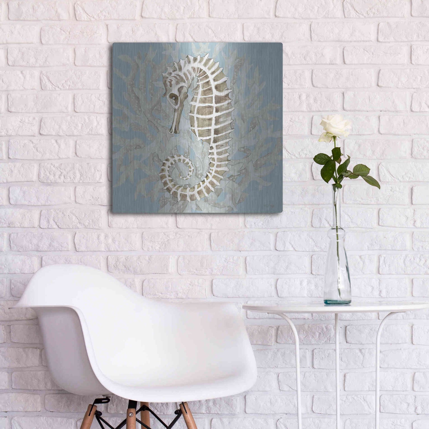 Luxe Metal Art 'Coral Seahorse II' by Cindy Jacobs, Metal Wall Art,24x24