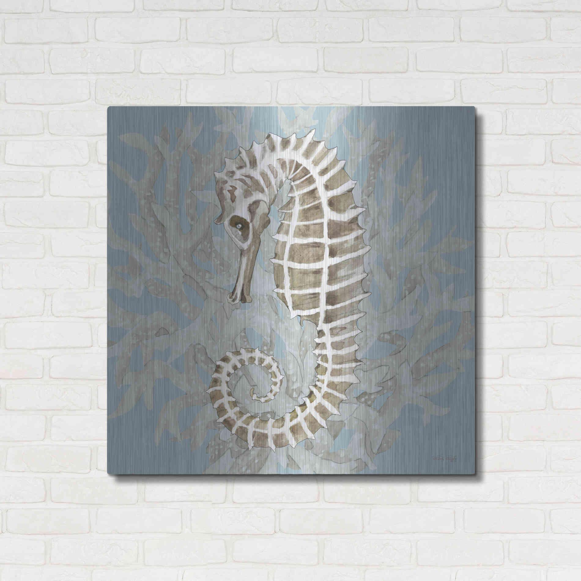 Luxe Metal Art 'Coral Seahorse II' by Cindy Jacobs, Metal Wall Art,36x36