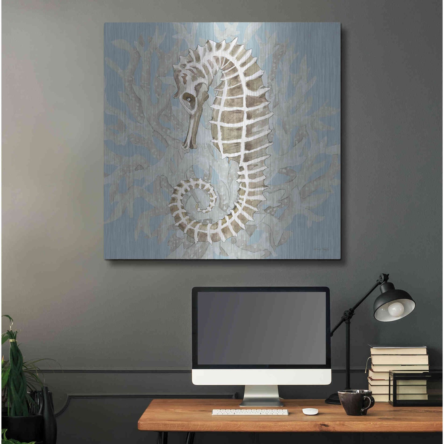 Luxe Metal Art 'Coral Seahorse II' by Cindy Jacobs, Metal Wall Art,36x36