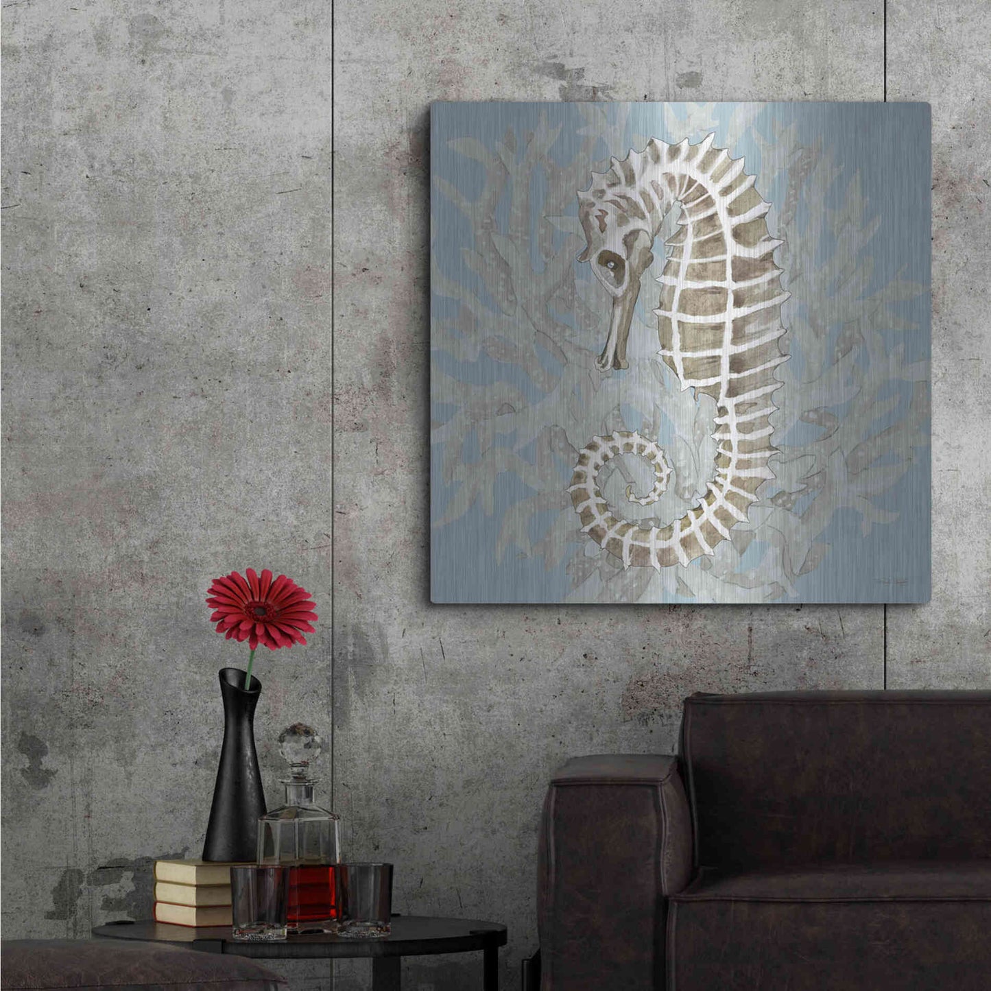 Luxe Metal Art 'Coral Seahorse II' by Cindy Jacobs, Metal Wall Art,36x36