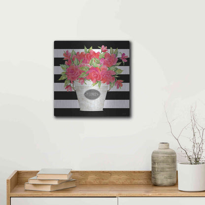 Luxe Metal Art 'Fuchsia Flores Stripes' by Cindy Jacobs, Metal Wall Art,12x12