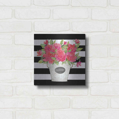 Luxe Metal Art 'Fuchsia Jardin Stripes' by Cindy Jacobs, Metal Wall Art,12x12