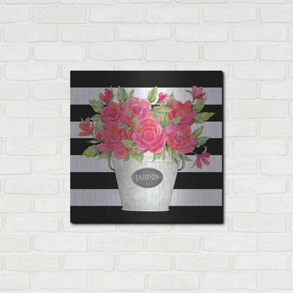 Luxe Metal Art 'Fuchsia Jardin Stripes' by Cindy Jacobs, Metal Wall Art,24x24