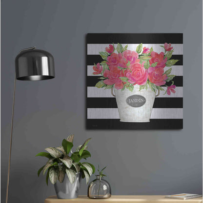 Luxe Metal Art 'Fuchsia Jardin Stripes' by Cindy Jacobs, Metal Wall Art,24x24