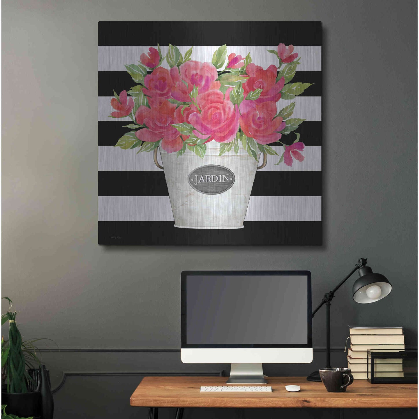 Luxe Metal Art 'Fuchsia Jardin Stripes' by Cindy Jacobs, Metal Wall Art,36x36