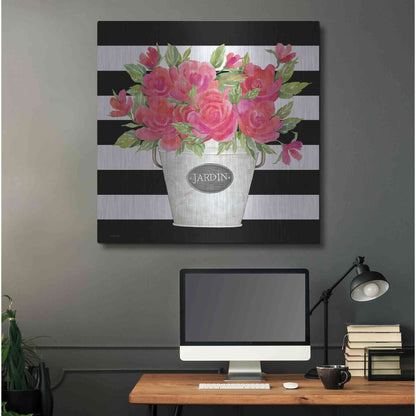 Luxe Metal Art 'Fuchsia Jardin Stripes' by Cindy Jacobs, Metal Wall Art,36x36