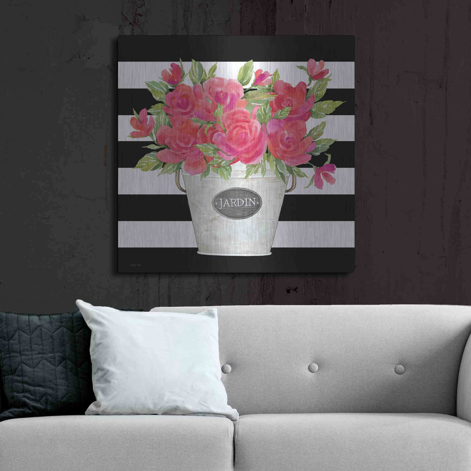 Luxe Metal Art 'Fuchsia Jardin Stripes' by Cindy Jacobs, Metal Wall Art,36x36