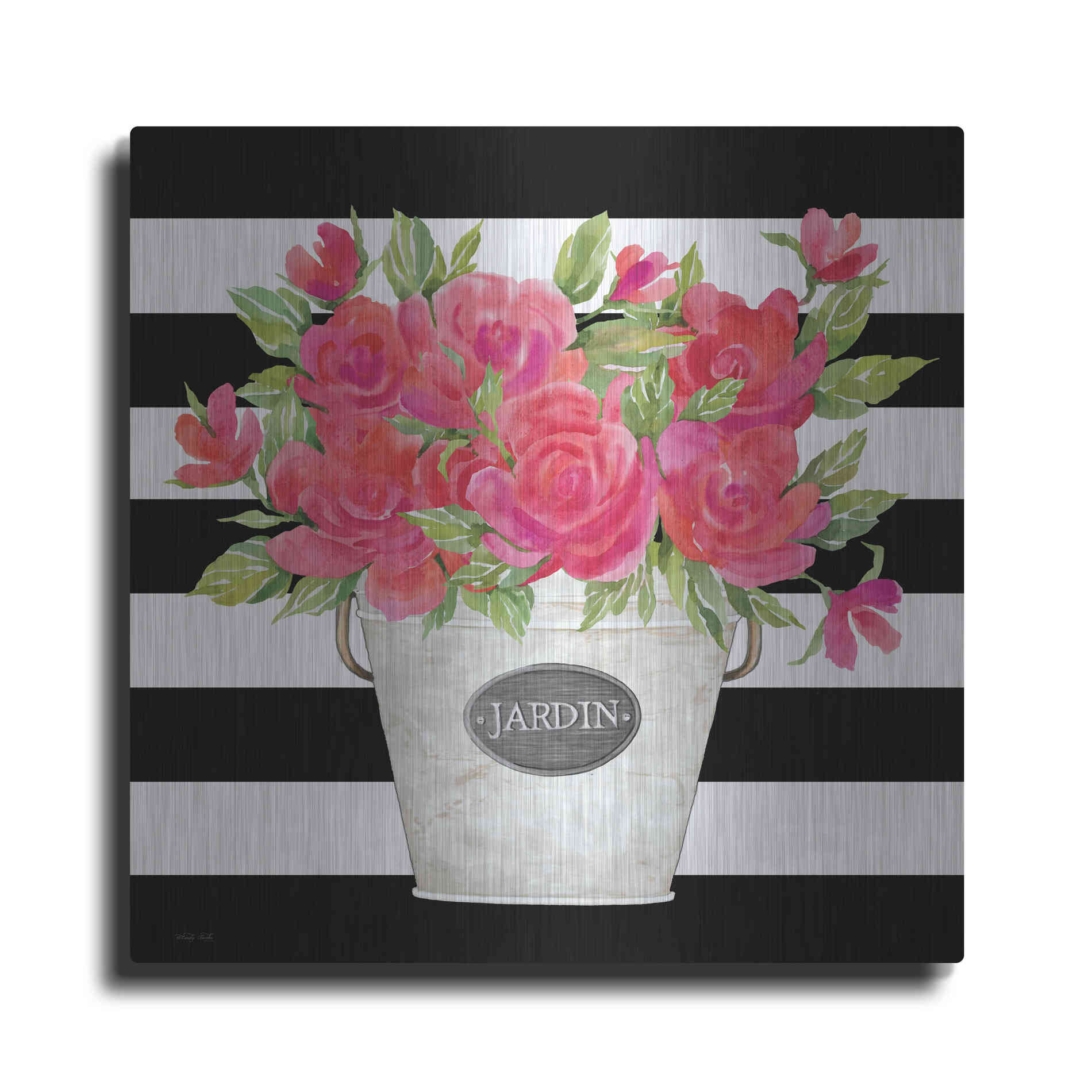 Luxe Metal Art 'Fuchsia Jardin Stripes' by Cindy Jacobs, Metal Wall Art