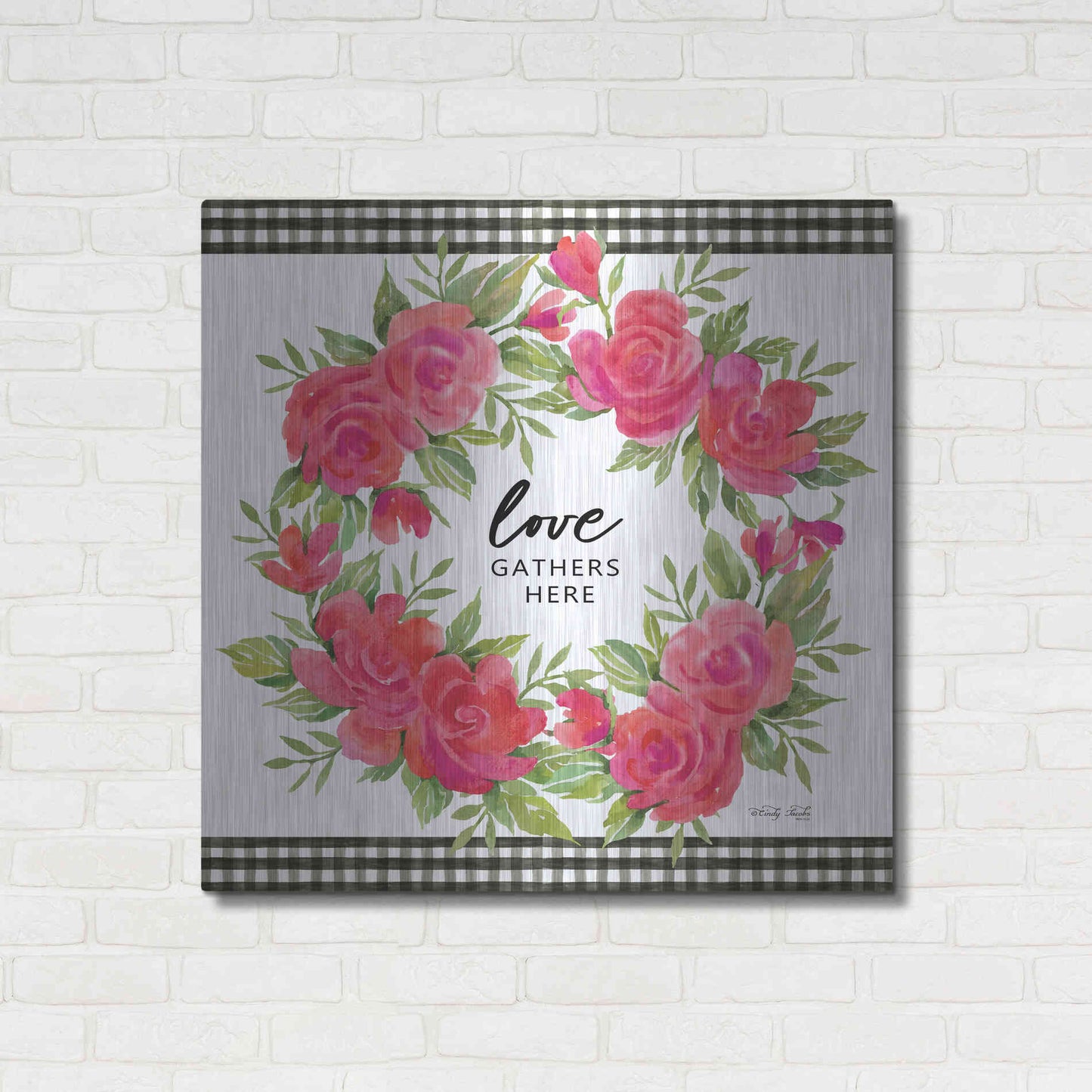 Luxe Metal Art 'Love Gathers Here Flower Crown' by Cindy Jacobs, Metal Wall Art,36x36