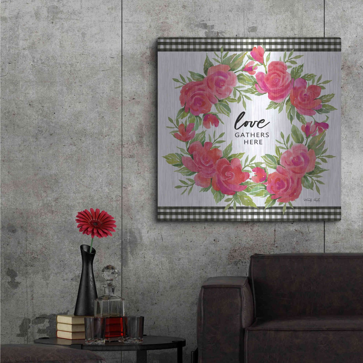 Luxe Metal Art 'Love Gathers Here Flower Crown' by Cindy Jacobs, Metal Wall Art,36x36