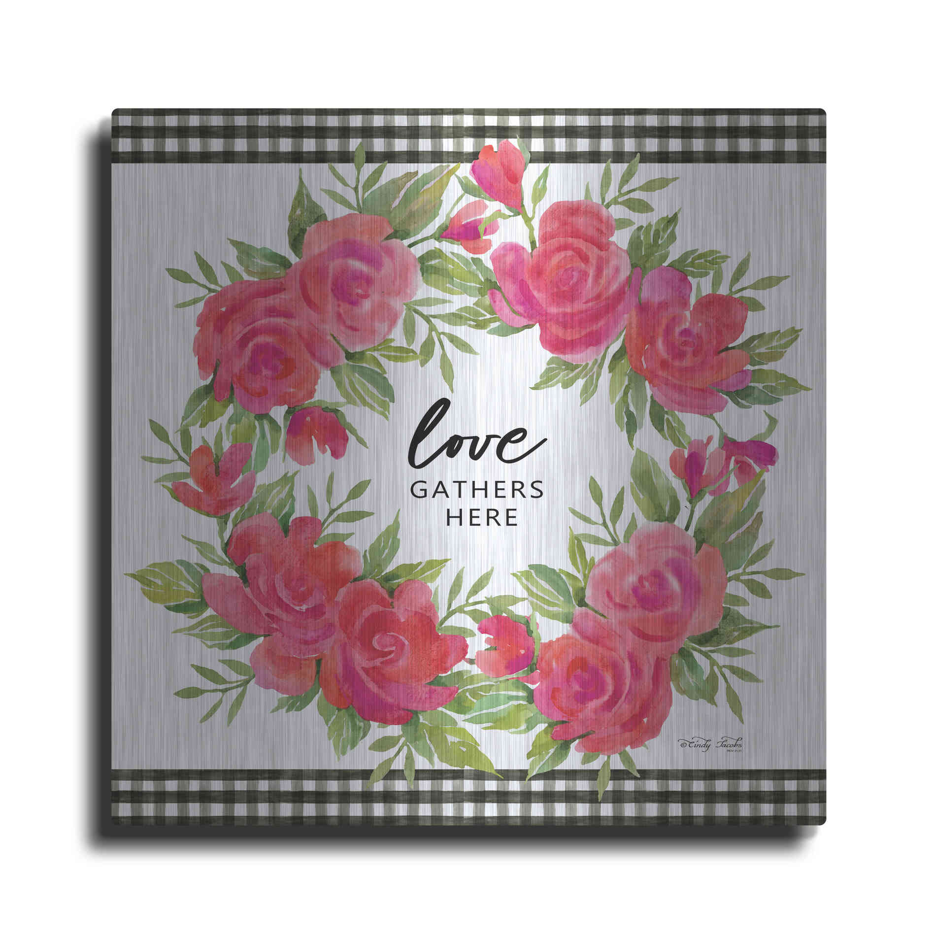 Luxe Metal Art 'Love Gathers Here Flower Crown' by Cindy Jacobs, Metal Wall Art