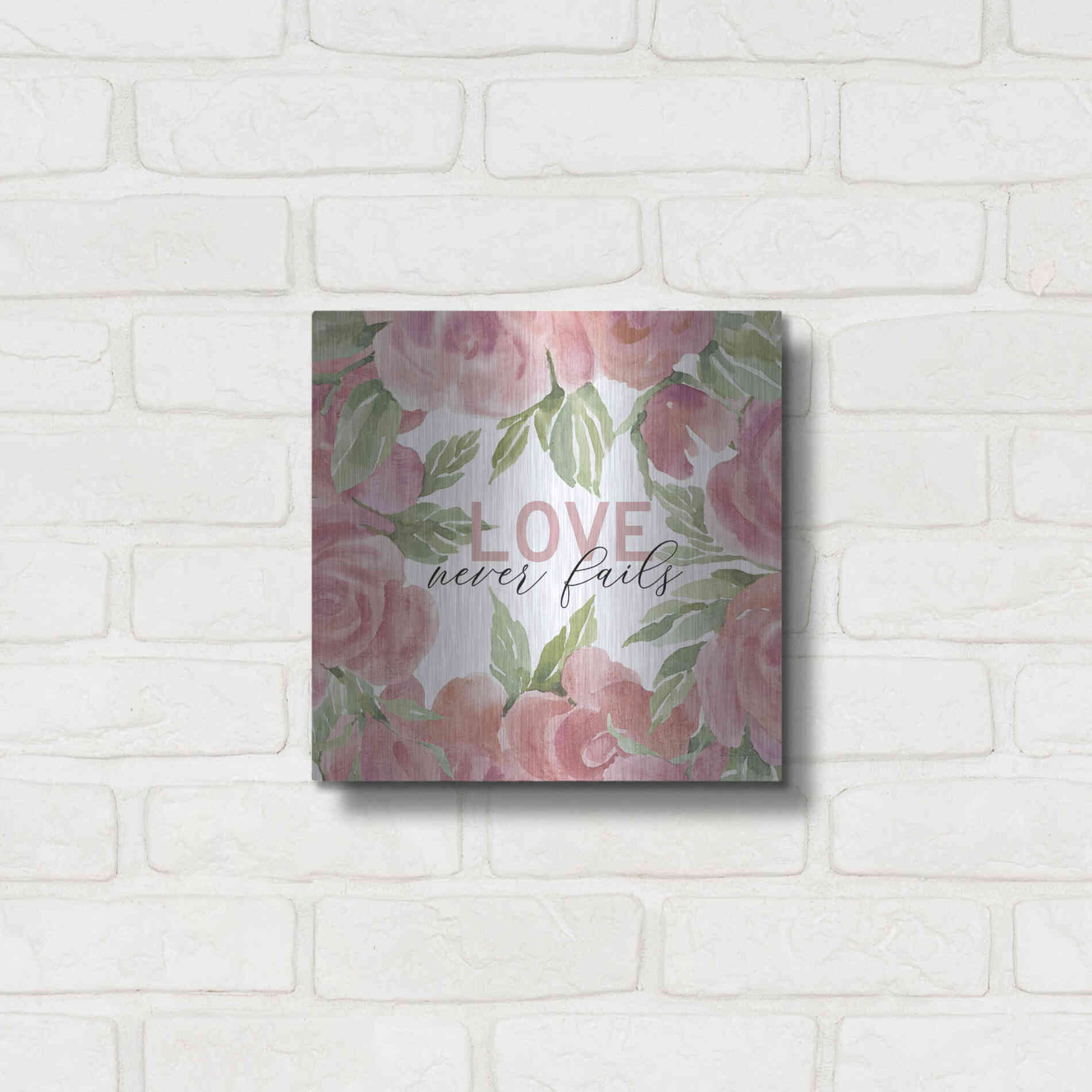 Luxe Metal Art 'Love Never Fails Roses' by Cindy Jacobs, Metal Wall Art,12x12