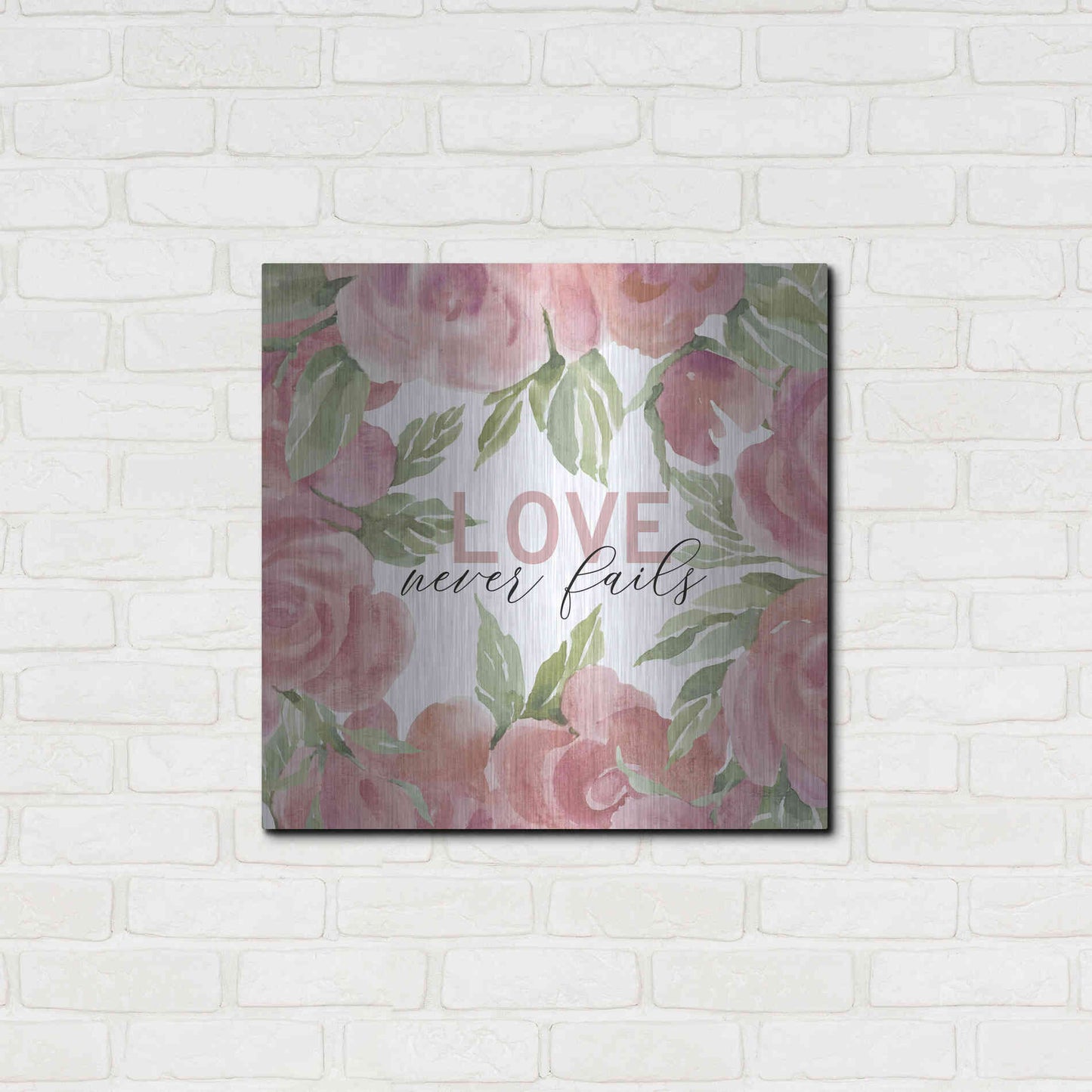 Luxe Metal Art 'Love Never Fails Roses' by Cindy Jacobs, Metal Wall Art,24x24