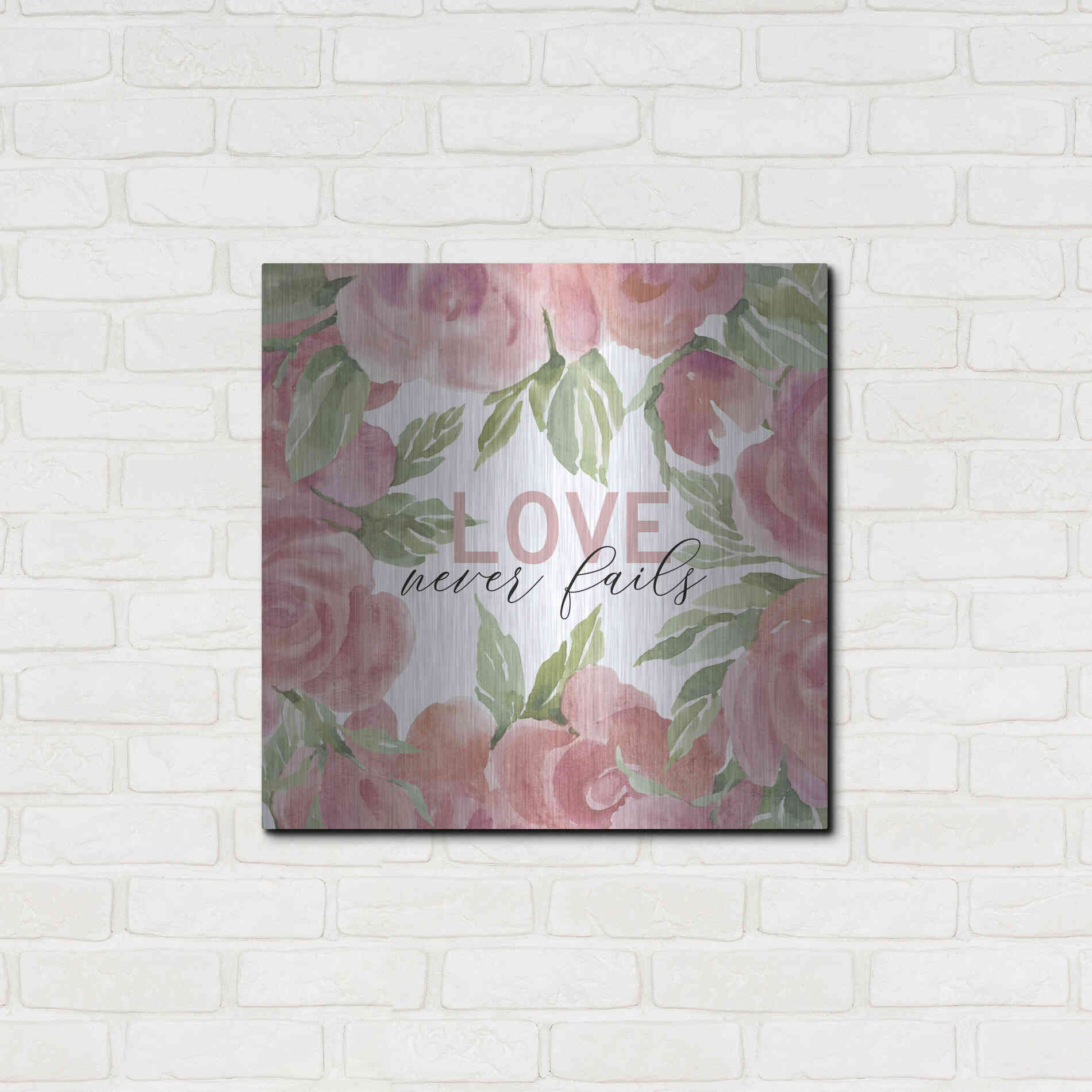 Luxe Metal Art 'Love Never Fails Roses' by Cindy Jacobs, Metal Wall Art,24x24