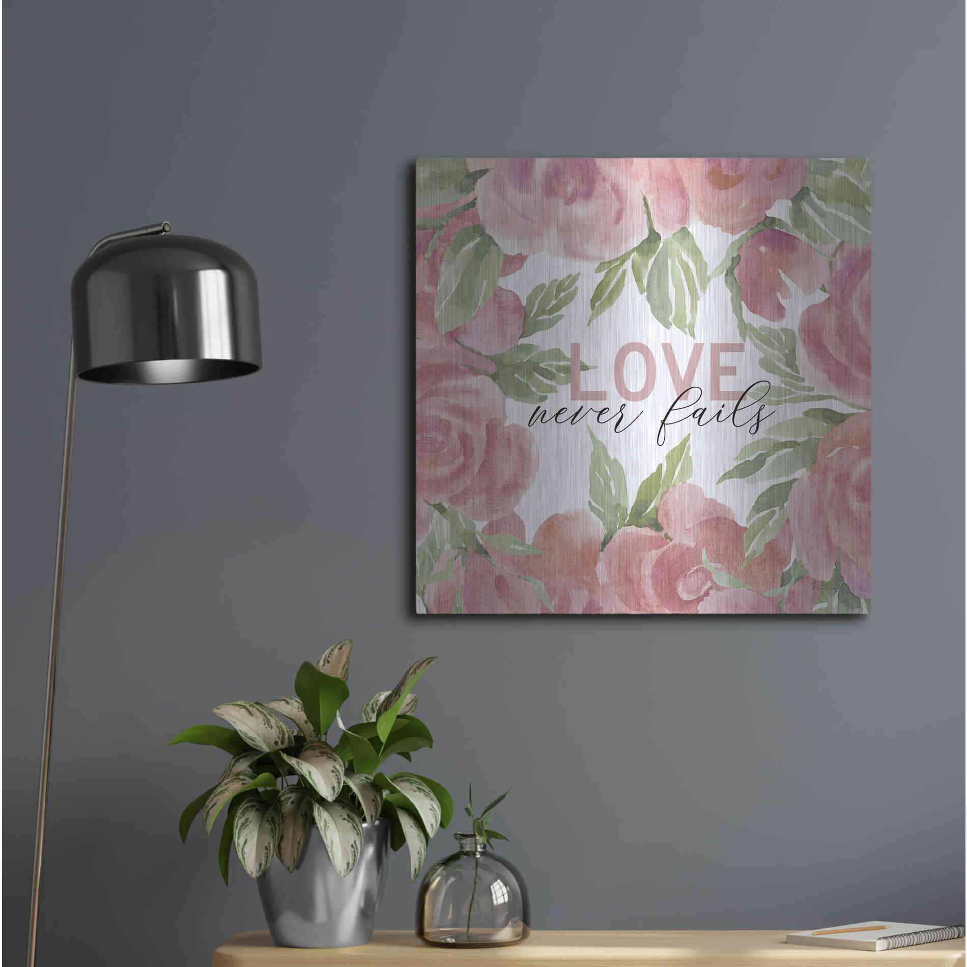 Luxe Metal Art 'Love Never Fails Roses' by Cindy Jacobs, Metal Wall Art,24x24