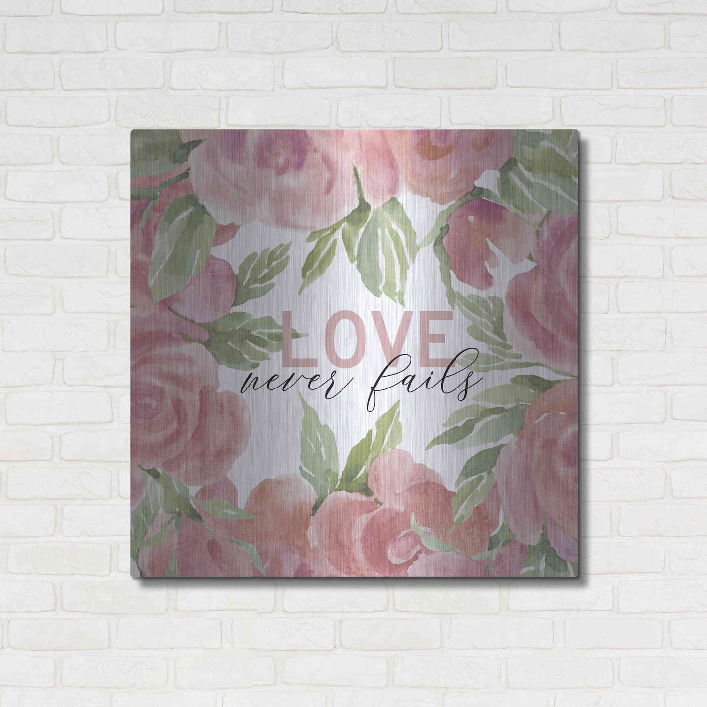 Luxe Metal Art 'Love Never Fails Roses' by Cindy Jacobs, Metal Wall Art,36x36