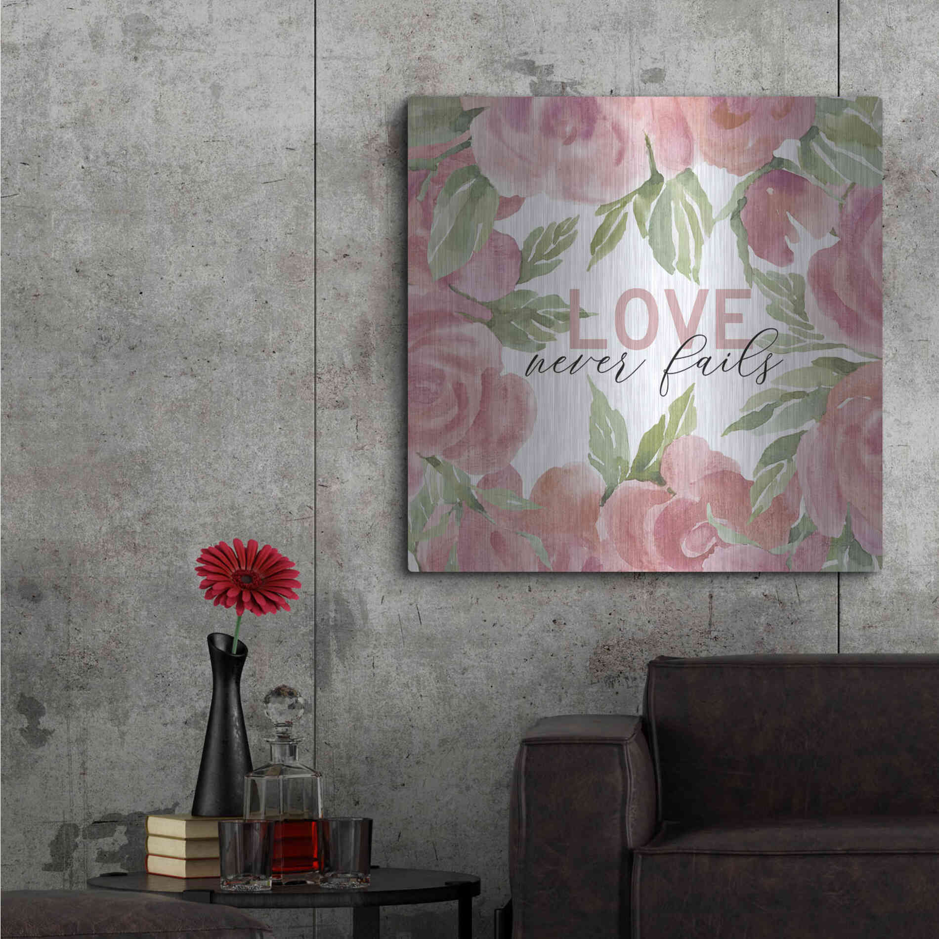 Luxe Metal Art 'Love Never Fails Roses' by Cindy Jacobs, Metal Wall Art,36x36