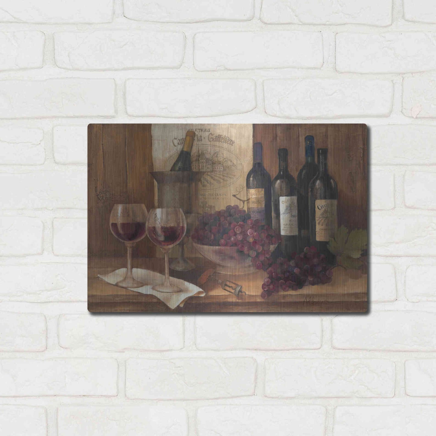Luxe Metal Art 'Vintage Wine' by Albena Hristova, Metal Wall Art,16x12
