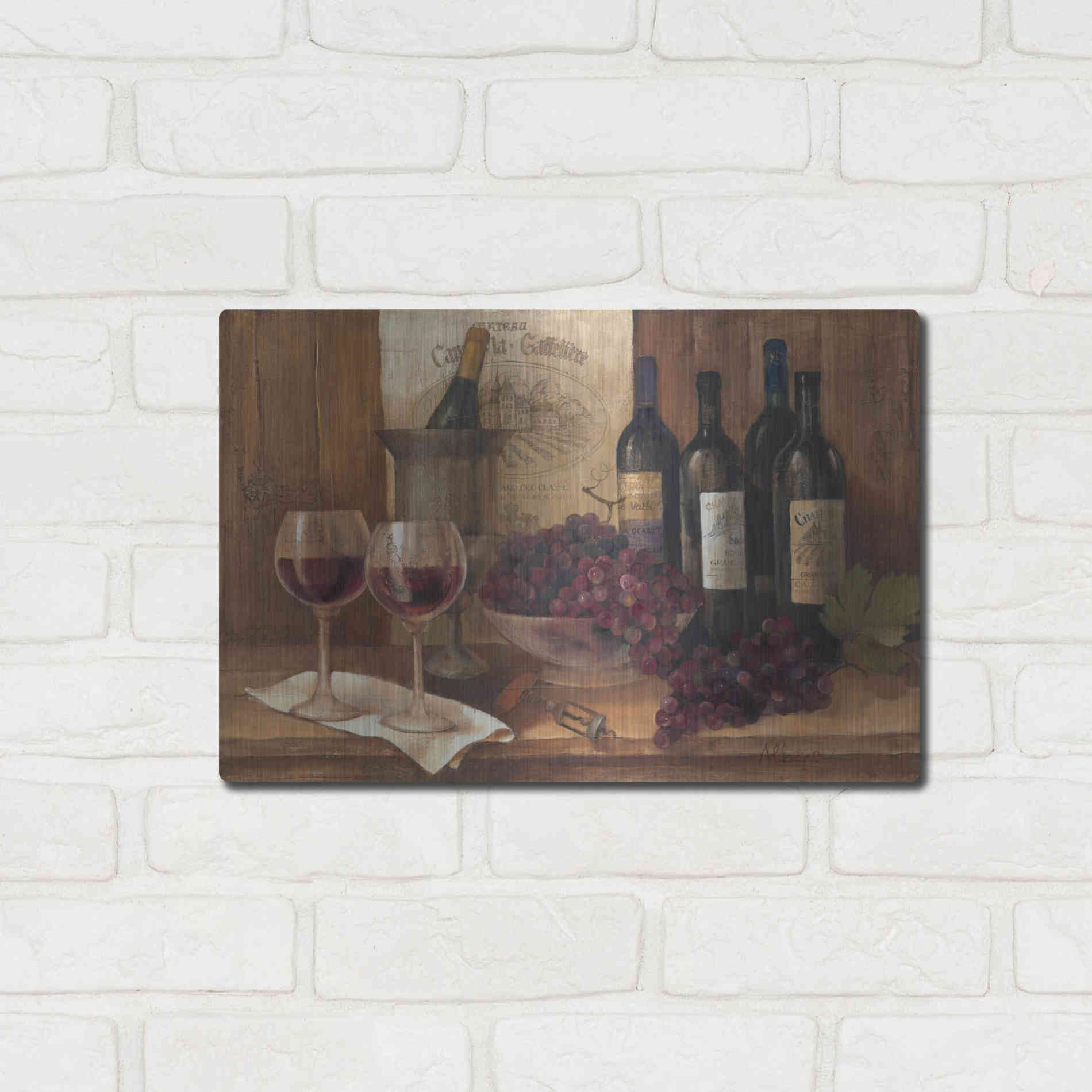 Luxe Metal Art 'Vintage Wine' by Albena Hristova, Metal Wall Art,16x12
