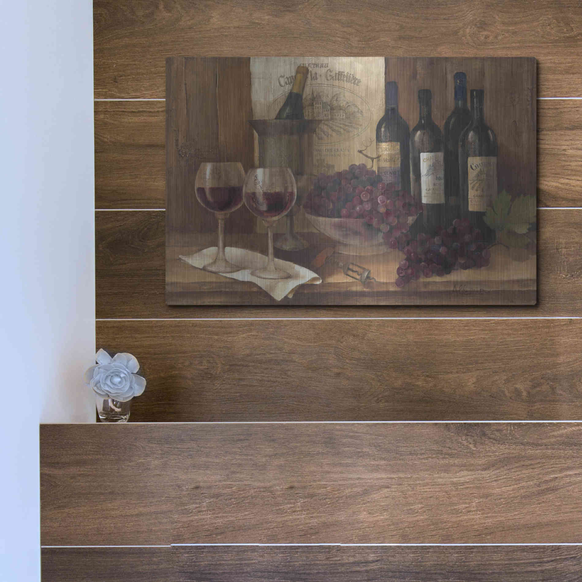 Luxe Metal Art 'Vintage Wine' by Albena Hristova, Metal Wall Art,16x12