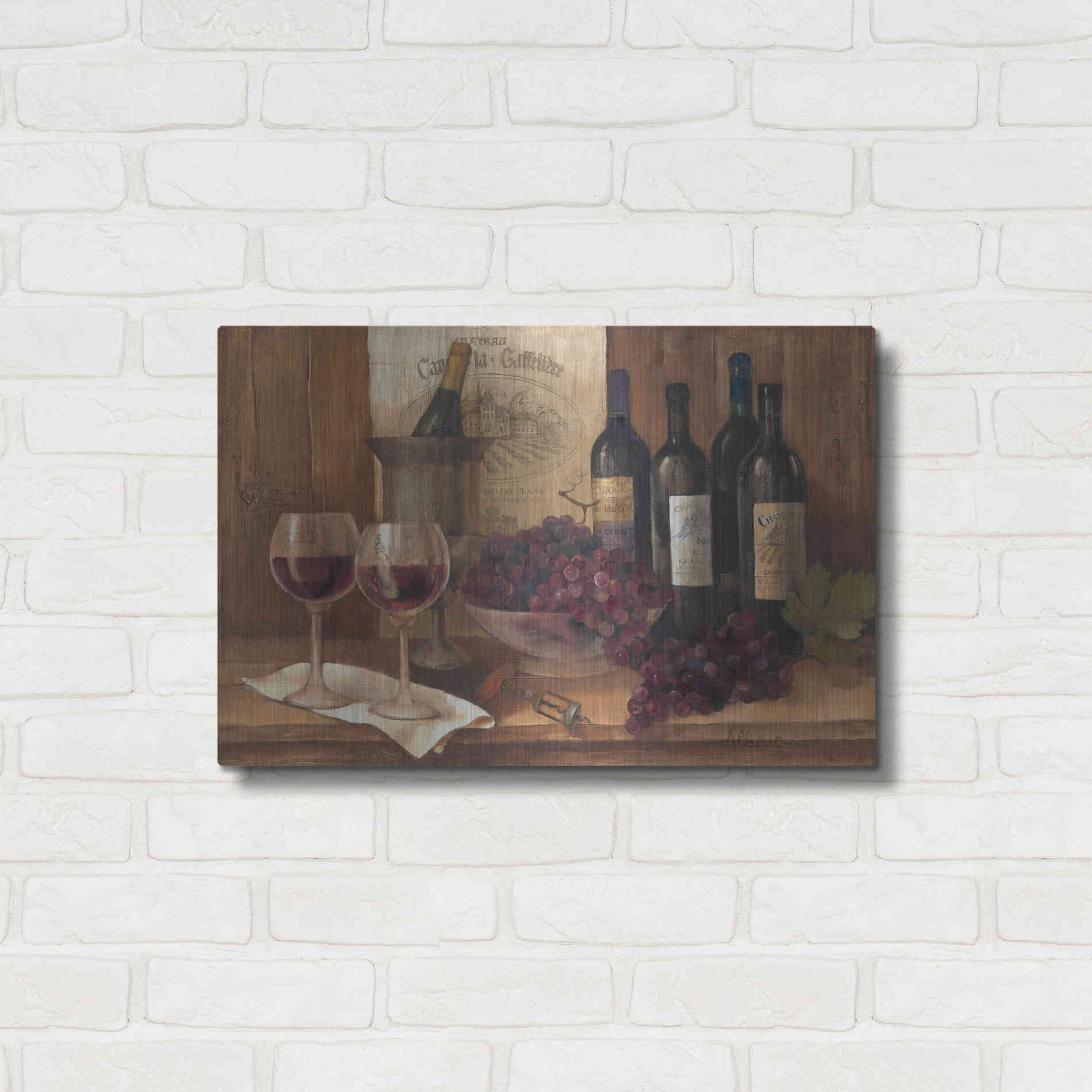 Luxe Metal Art 'Vintage Wine' by Albena Hristova, Metal Wall Art,24x16