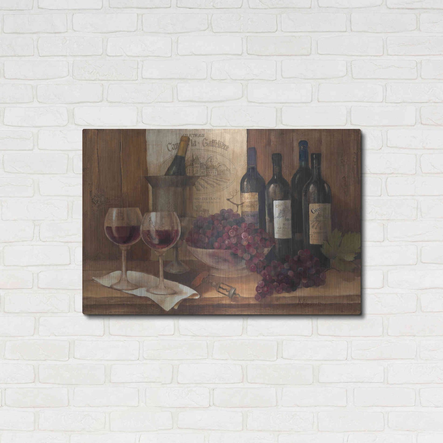 Luxe Metal Art 'Vintage Wine' by Albena Hristova, Metal Wall Art,36x24