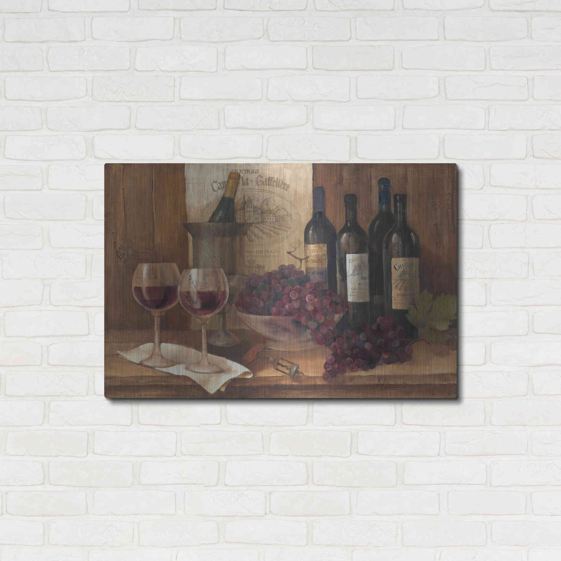 Luxe Metal Art 'Vintage Wine' by Albena Hristova, Metal Wall Art,36x24