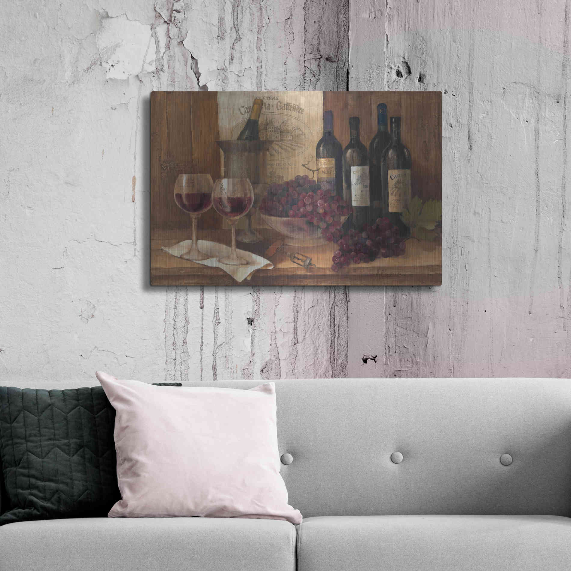 Luxe Metal Art 'Vintage Wine' by Albena Hristova, Metal Wall Art,36x24